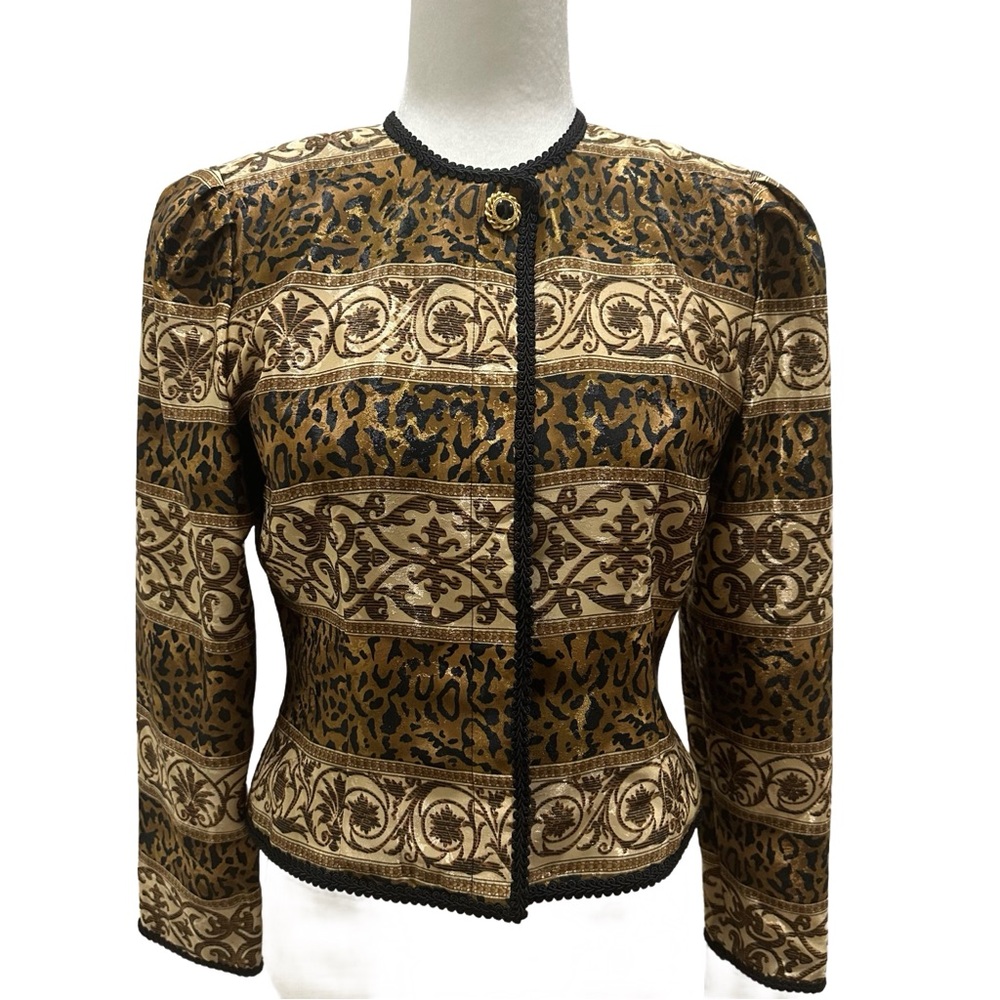 Elegant Brown/Cheetah Patterned Women's Jacket/Top by Petites For Maggy | Size 4